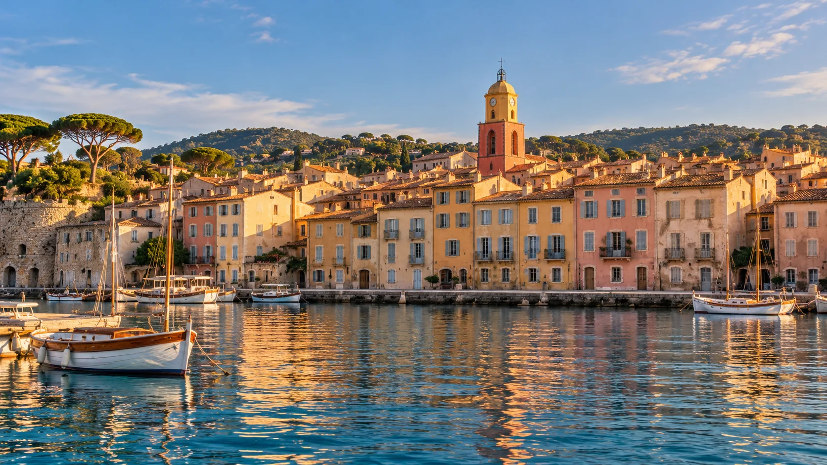 Illustration du port de Saint-Tropez et de son clocher
