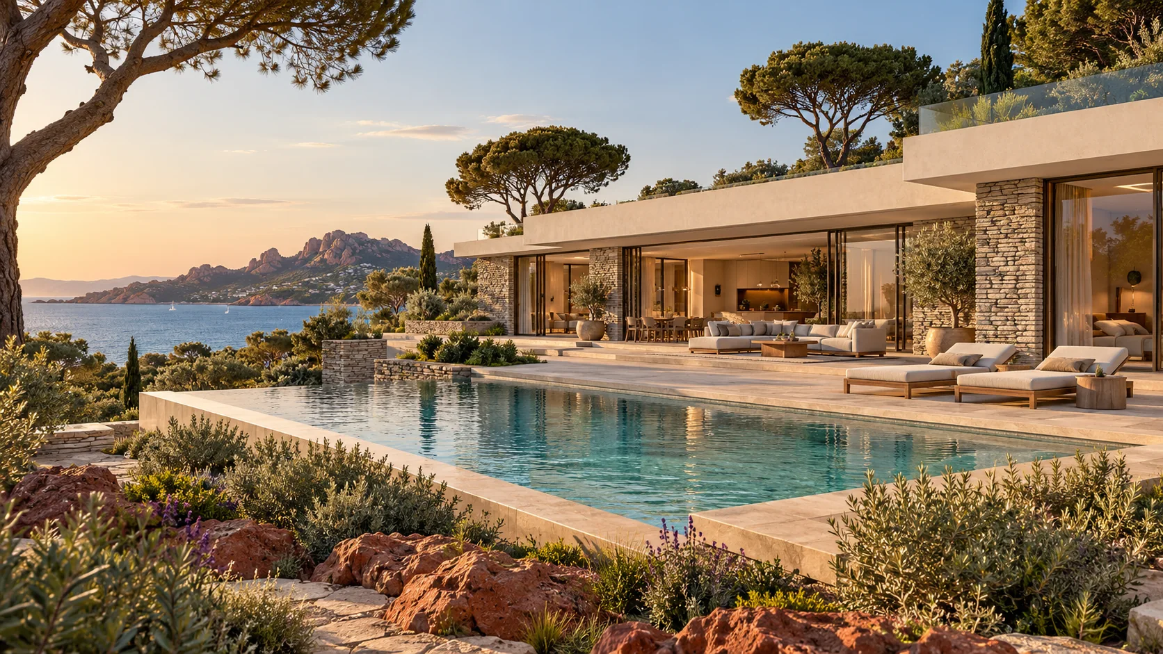 Architectural illustration of an imaginary villa inspired by Saint-Raphaël