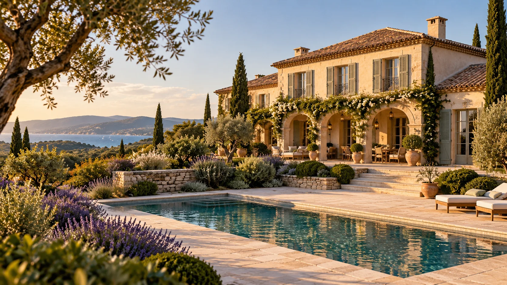 Illustration architecturale d’une villa imaginaire inspirée de Saint-Tropez